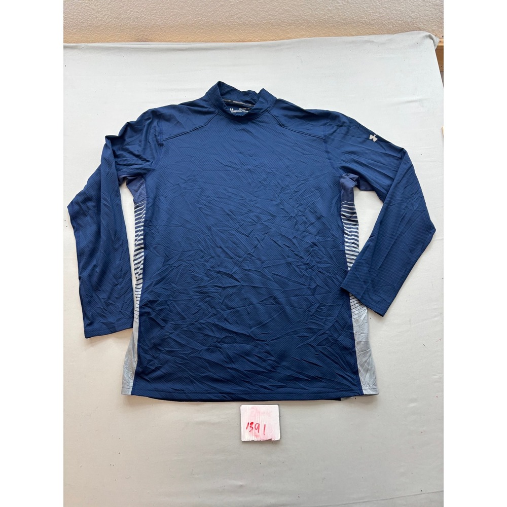Under Armour ColdGear Reactor Mock Neck Navy Blue Long Sleeve Shirt Mens 2XL